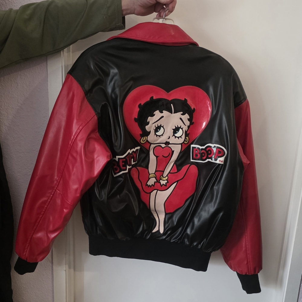 Like New Small Bettyboop Stylish Red and Black Soft Leather  Jacket